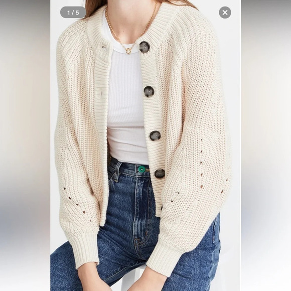 525 AMERICA COTTON BALLOON SLEEVE CARDIGAN - Picture 1 of 7